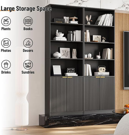 INNOD 69" Tall Book Shelve Bookcases with Doors, Floor Standing 6 Shelf Display Shelves, Freestanding Shelving Unit with Closed Doors for Storage, Home Decor Furniture for Living Room Home Office
