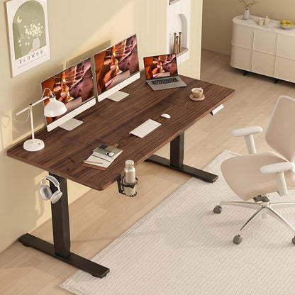 Electric Height Adjustable Standing Desk 79 x 31 Inch Home Office Computer Desk 2 Box Packaging with Memory Preset Cup Holder and Cable Management, Walnut