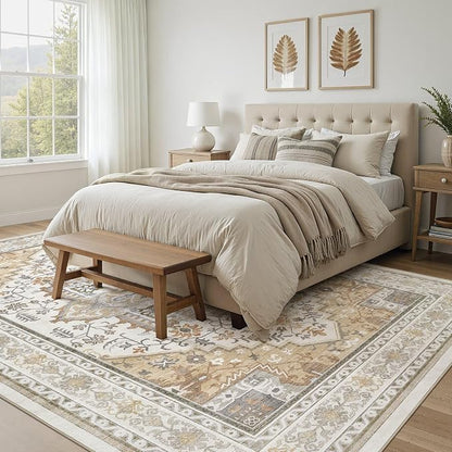 UERMEI 8x10 Area Rug for Living Room - Washable Vintage Carpet, Non-Slip Soft Large Indoor Floor Rugs for Bedroom Home Office & Under Dining Table Decor, Brown Beige