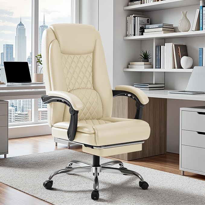 Homall Executive Home Office Chair with Lumbar Support,400lbs Adjustable Ergonomic High Back Office Chair Reclining Managerial Chair for Home Office (Beige)