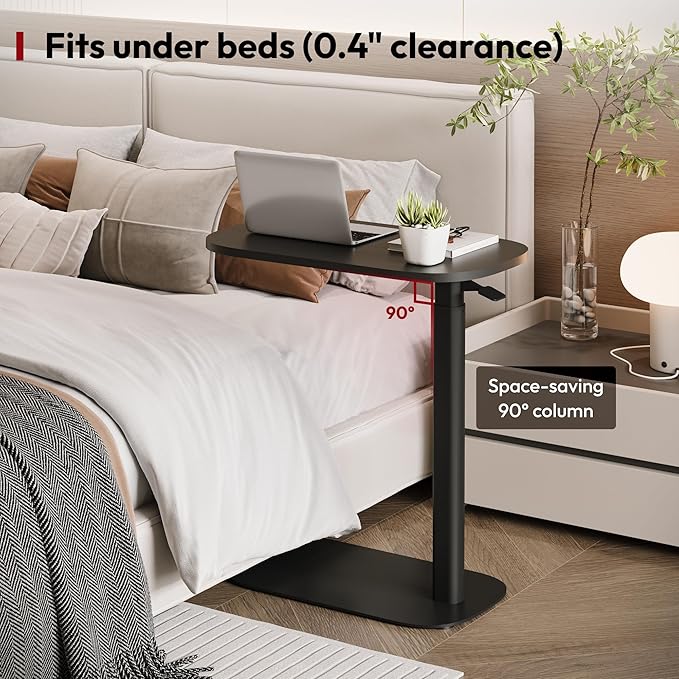 SANODESK Adjustable Overbed Bedside Table Pneumatic Adjustable Height Laptop Computer Standing Desk Cart with Tray, Hospital and Home Use(23.6" W x 13.8" D,Black)