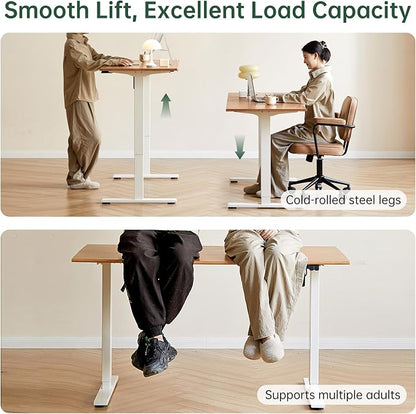 Electric Standing Desk, Height Adjustable Sit Stand Up Solid Wood Home Office Computer Desk, for Study Gaming Writing Study Bedroom Rising Desks 55.11" W