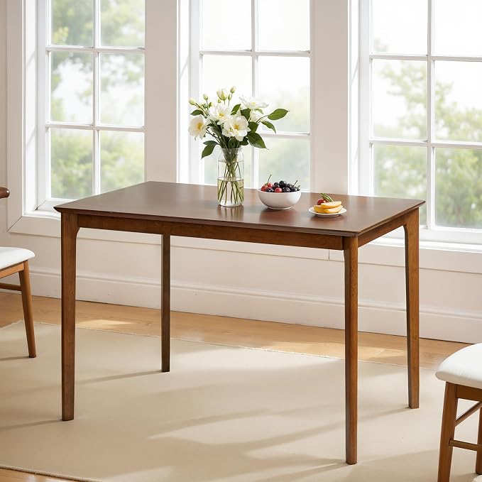 Small Dining Table for 4-6 People, 43 Inch Rectangular Solid Wood Kitchen Table for Small Space, Easy Assembly, Dining Room Table for Home, Apartment, Office, Walnut