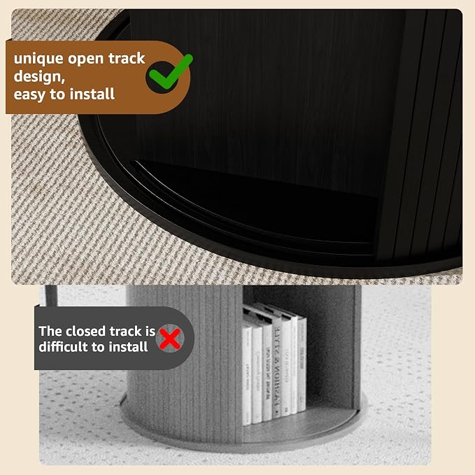 31.5 inch Round Dining Table for 2, Small Dinner Table with 2-Layer Storage Shelf, Morden Circle Kitchen Table with Wood Strip Base and Slide Door for Home Dining Room, Living Room, Black