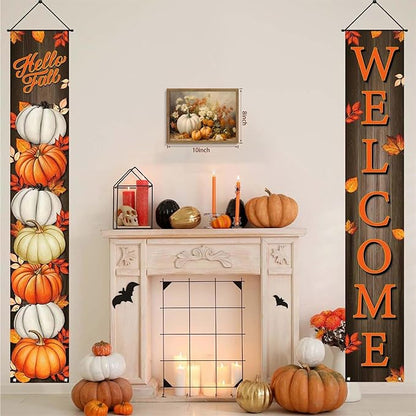 Framed Fall Pumpkin Wall Art - White Pumpkin and Autumn Floral Canvas Print, Rustic Farmhouse Harvest Halloween Thanksgiving Wall Decor for Living Room Bedroom Dining Room, 8x10in Wood Frame