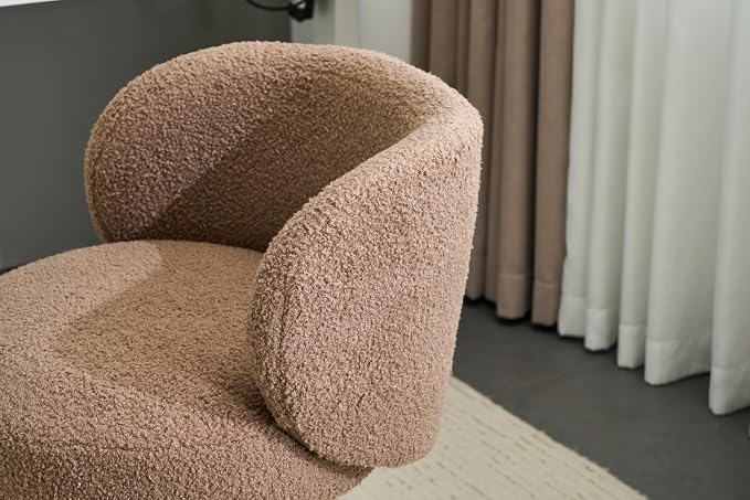 VINGLI Cute Small Swivel Desk Chair Comfy no Wheels,Ergonomic Low-Back Lumbar Support Vanity Nail Tech Computer Task Stool Chair for Home Office,Height Adjustable,Teddy Fleece,Brown