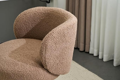VINGLI Cute Small Swivel Desk Chair Comfy no Wheels,Ergonomic Low-Back Lumbar Support Vanity Nail Tech Computer Task Stool Chair for Home Office,Height Adjustable,Teddy Fleece,Brown
