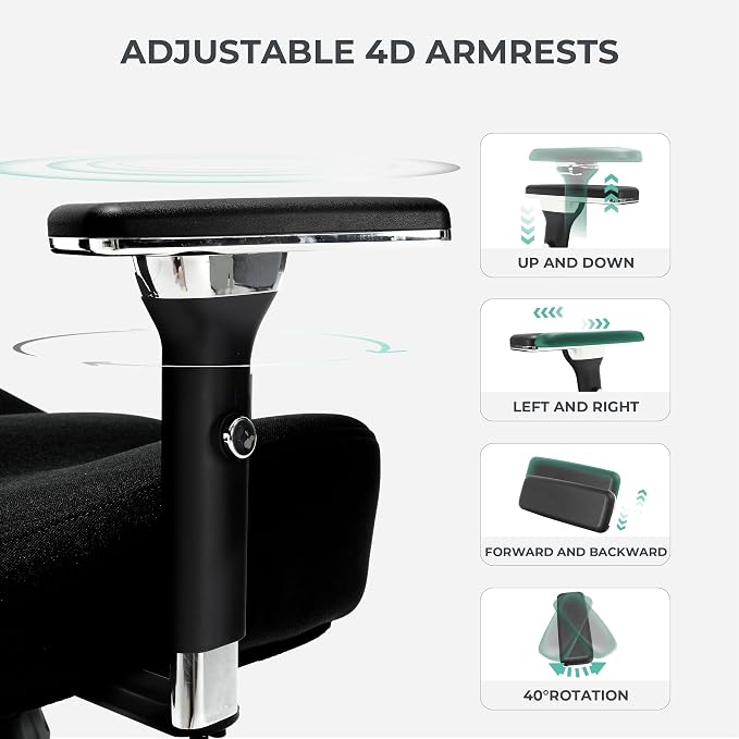 Big and Tall Office Chair 500lbs, Ergonomic Oversize Mesh Desk Chair, Heavy Duty High Back Computer Chair with Wide Thick Seat Cushion, Adjustable Lumbar Support, 4D Armrests