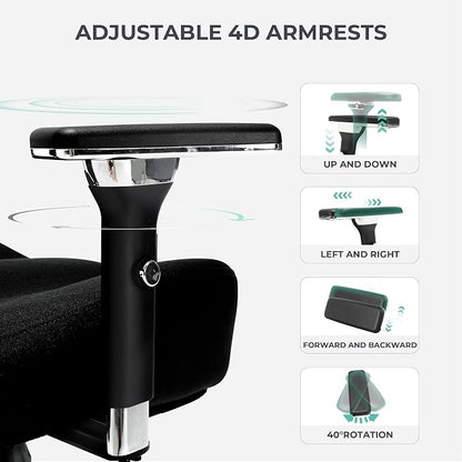 Big and Tall Office Chair 500lbs, Ergonomic Oversize Mesh Desk Chair, Heavy Duty High Back Computer Chair with Wide Thick Seat Cushion, Adjustable Lumbar Support, 4D Armrests