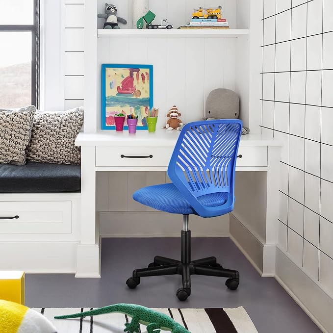 Topeakmart Armless Office Chair Mid Back Mesh Desk Chair Adjustable Height with Lumbar Support for Small Spaces, Blue