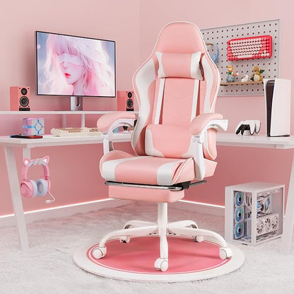 Homall Gaming Chair, Video Game Chair with Footrest and Massage Lumbar Support, Ergonomic Computer Chair Height Adjustable with Swivel Seat and Headrest (Pink)