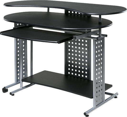 OneSpace Regallo Expandable L-Shaped Desk, Office Computer Desk with 2 Shelves, Black
