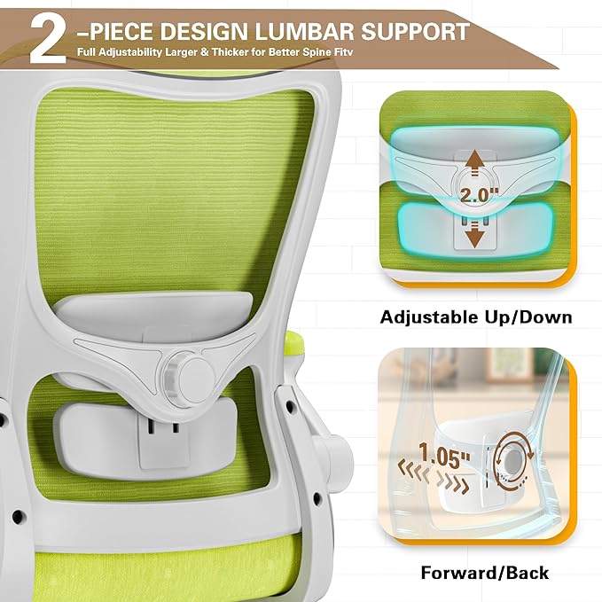 Ergonomic Office Chair for Long Hours, Padded Lumbar Support for Lower Back Relief, 330 lb Capacity, Comfortable Computer Desk Chair for Home Office, Computer & Study