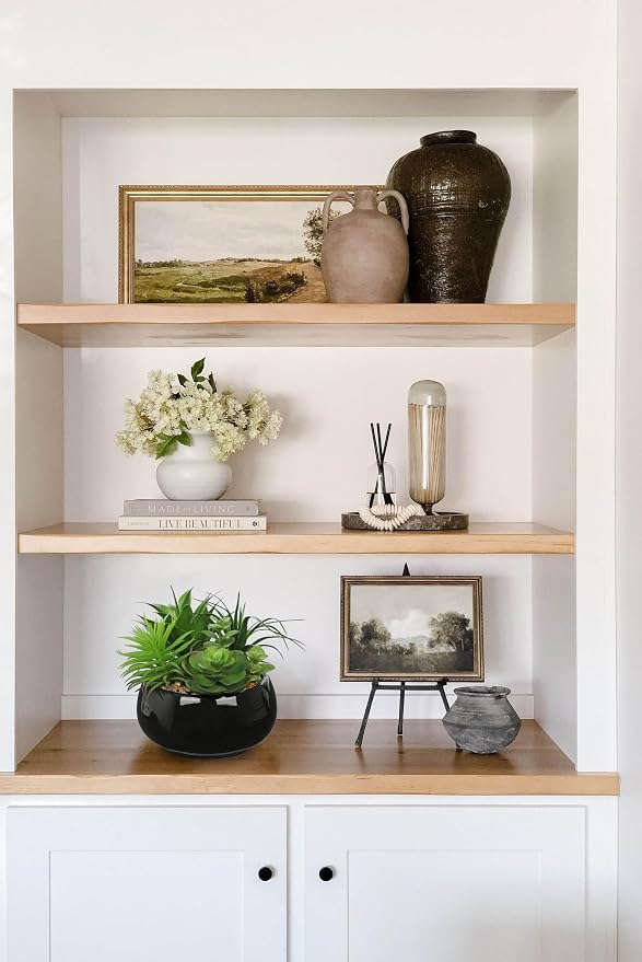 Hollyone Artificial Succulents in Pots Fake Plants Faux Succulent Arrangement Potted Plant in Vase Black Ceramic Planter Bowl for Office Desk Bathroom Shelf Living Room Indoor Outdoor Home Decor