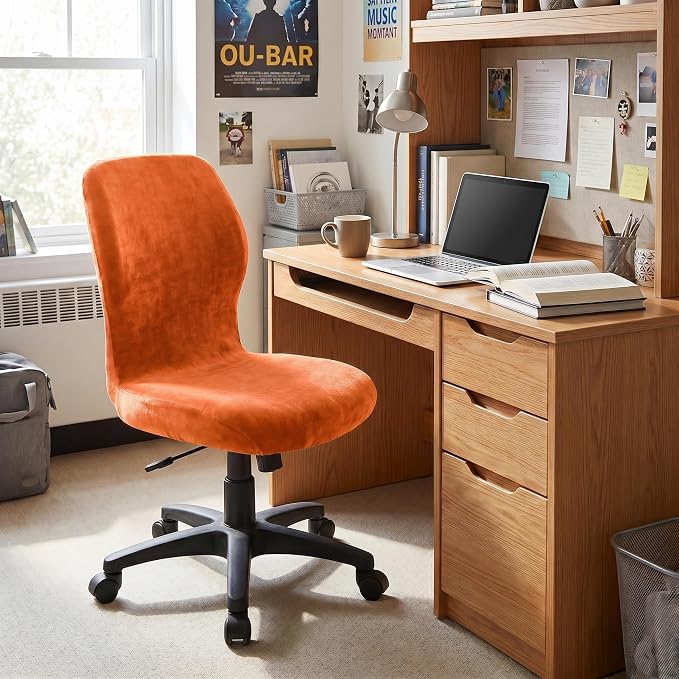 Deisy Dee Velvet Stretch Armless Office Chair Covers - Colorful Stretch Slipcover for Desk Chairs (Orange)