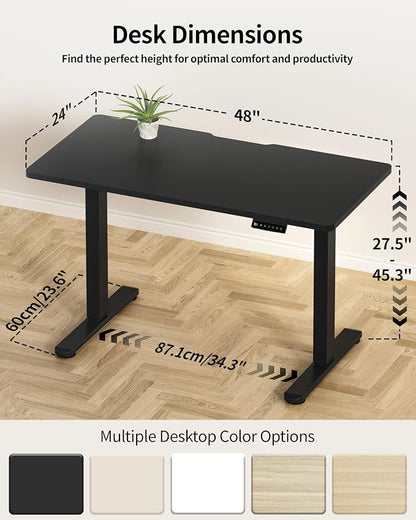 Okin Standing Desk Electric Adjustable Computer Whole Piece Stand up Desk Office Gaming Home Office Memory Desks 48x24 inches Black