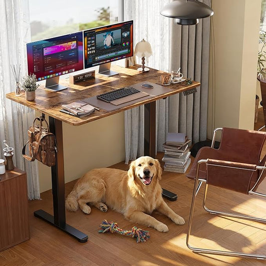 Claiks Electric Standing Desk, Adjustable Height Stand up Desk, 24x48 Inches Sit Stand Home Office Desk with Splice Board, Black Frame/Rustic Brown Top