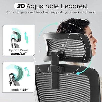 Fizzin Office Chair, Ergonomic Office Chair with Adjustable Headrest Lumbar Support Computer Chair, Desk Chair Comfy with Flip-up Armrests, Gaming Chairs for Adults Home Office (Leather, Black)