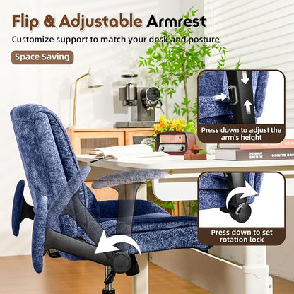 Criss Cross Chair with Wheels & Flip Arms, Wide Cross Legged Office Chair with Adjustable Tilt Criss-Cross Desk Chair with Lumbar Support for Home Office, Bedroom, Apartment Blue