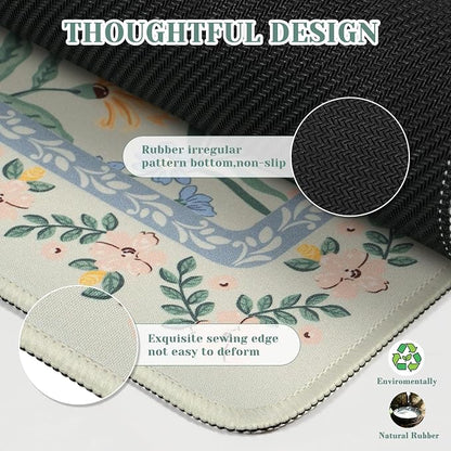 iCasso Green Aesthetic Flower Mouse pad for Laptop, Desk Pad Mat, Desk Matt for Desktop 13.7"x23.6", Anti-Slip Mousepad with Stitched Edges for Laptop Computer Keyboard(Green Floral)