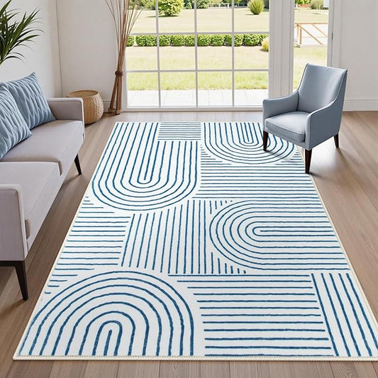 Lahome Abstract Washable Area Rugs 5x7, Soft Blue Rugs for Living Room Ultra-Thin Non-Shedding Bedroom Rug, Modern Throw Rug Large Carpet for Dining Room Classroom Office Darrell(5'x7',Blue/White)