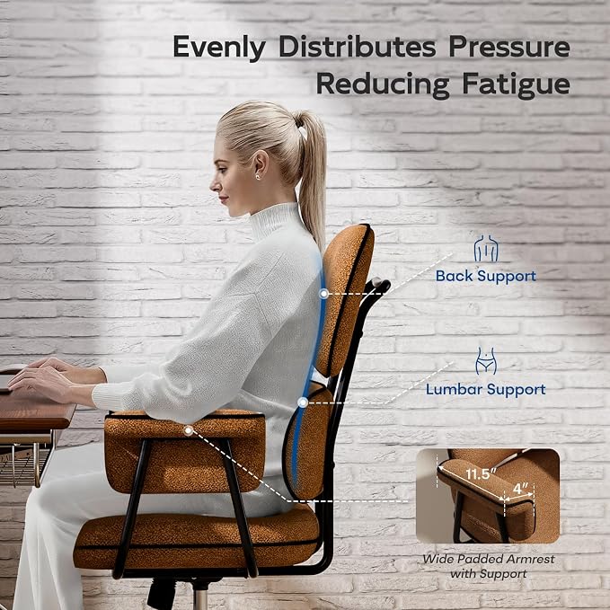 HomeZeer Brown Office Chair, Memory Foam Seat Mid Century Modern Desk Chair | 3.9" Sloped U-Shaped Memory Foam Cushion, Granular Linen Fabric, Lumbar Support, 1.2mm Sturdy Metal Tube, 400LBS Capacity
