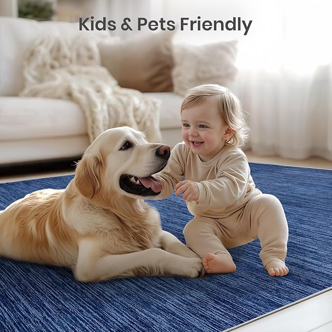 Valenrug Washable Rugs 9x12 - Non Slip 9x12 Area Rugs for Living Room, Stain Resistant Area Rugs for Bedroom, Foldable Machine Washable Area Rug(9'x12', Navy)