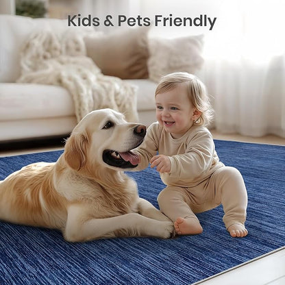 Valenrug Washable Rugs 9x12 - Non Slip 9x12 Area Rugs for Living Room, Stain Resistant Area Rugs for Bedroom, Foldable Machine Washable Area Rug(9'x12', Navy)