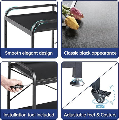 Fannova 2 Tier Under Desk Printer Stand with Storage, 20 Inches Deep Large Printer Table with Height Adjustable Shelf, Rolling Printer Cart with Wheels for Home Office - Black