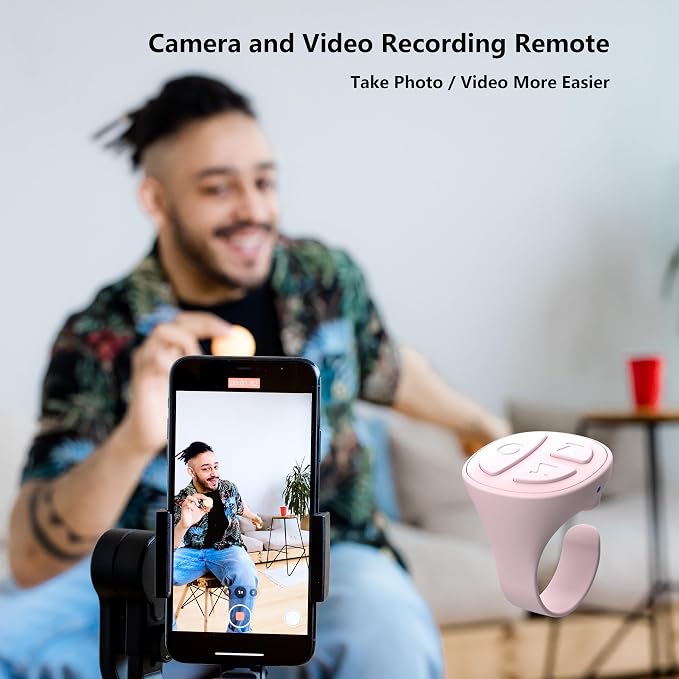 Tiktok Scrolling Ring, Bluetooth Camera Remote Control, Scrolling Ring Remote for iPhone TikTok FB YouTube IG Android Phone, Fingertip Wireless Scroller Page Turner (Baby Pink)