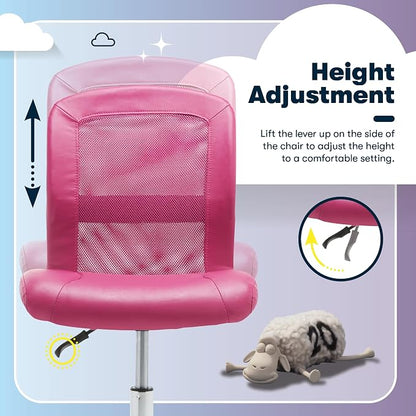 Serta Essential Armless TaskChair, Small Desk Chairs with Wheels, Breathable Mesh Back and Faux Leather, Quality Foam Cushion Seat for Comfort, Minimal Design for Vanity Table, Pink