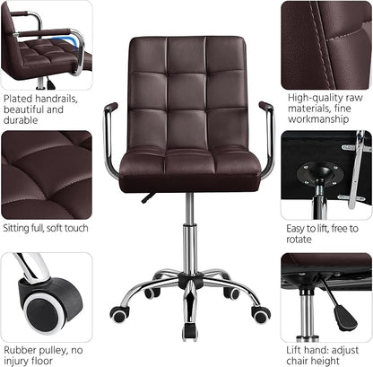 Topeakmart Office Task Chair Computer Desk Chair Modern Ribbered PU Leather Mid-Back Adjustable Height Comfy Swivel Chair w/Armrests and Wheels, Brown