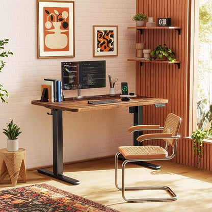 Huuger Electric Standing Desk with Power Outlets and USB-C Port, 39 X 24 Inch Height Adjustable Desk, Sit Stand Desk for Home Office, Computer & Gaming Desk with 4 Presets, Rustic Brown