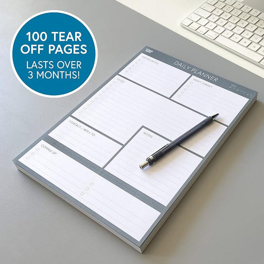 Daily Planner Desk Pad, Undated Tear Off To Do List Notepad with Priorities and Notes, Thick 120gsm Paper, 100 Sheets, Large Desk Writing Pad for Work Office, 8.3 x 11.3