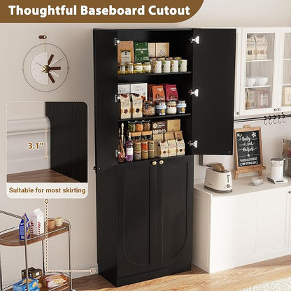 Cyclysio Storage Cabinet Set of 2, 80" Tall Arched Bookcase with 4 Soft Close Doors, 12-Tier Wooden 2 Set Pantry with Adjustable Shelves, Seamless Fit Wall for Home Office, Living Room, Kitchen