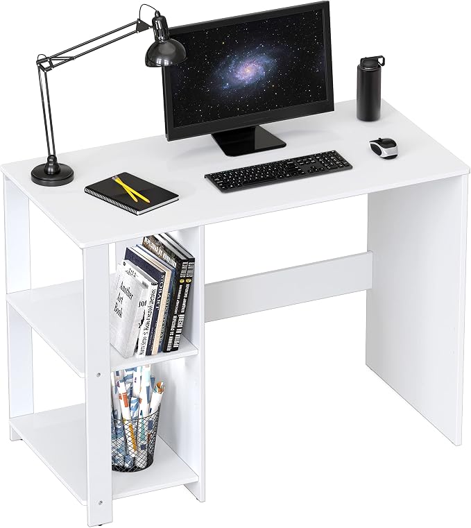 SHW 38-Inch Home Office Computer Desk with Shelves, White