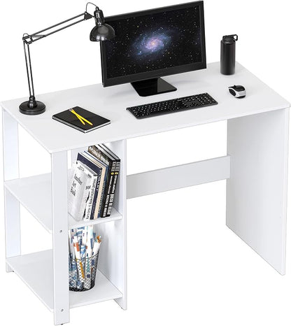 SHW 38-Inch Home Office Computer Desk with Shelves, White