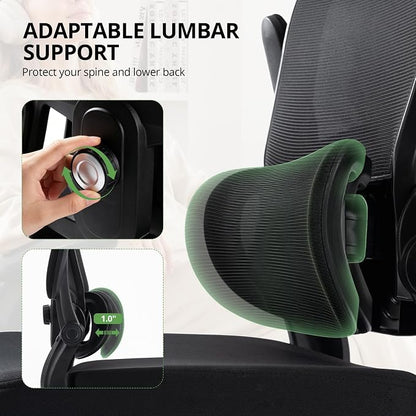 Ergonomic Office Chair 330 lb with Wheels, Lumbar Support & Headrest | Flip-Up Arms,Back Support,Gaming chairs,Breathable Mesh,2D Headrest