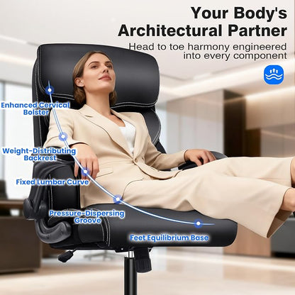 AreShark Executive Office Chair - 400lbs Heavy Duty Ergonomic Desk Chair with Comfy Cushion, High Back Breathable Leather Computer Chair with Flip-up Arms & Rocking Function for Home Office