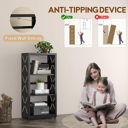 UNICOLY Bookshelves and Bookcases, 3 Tier Metal Bookshelf with Adjustable Shelves and Bookends, Open Shelf Bookcase, Display Shelves for Home Decor Bedroom, Living Room, Home Office, Black