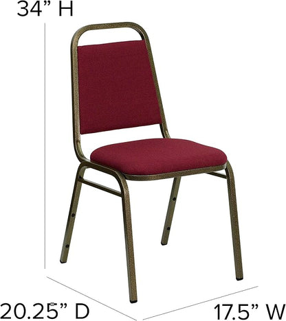 Flash Furniture 4 Pack HERCULES Series Trapezoidal Back Stacking Banquet Chair in Burgundy Fabric - Gold Vein Frame