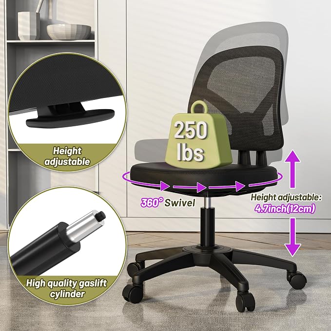 Small Without Arms Swivel Office Computer Desk Task Chair with Adjustable Height Lumbar Support for Conference Meeting Room
