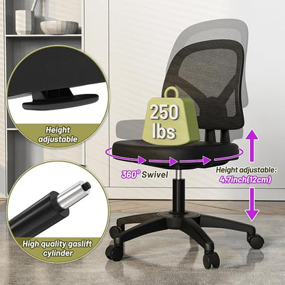 Small Without Arms Swivel Office Computer Desk Task Chair with Adjustable Height Lumbar Support for Conference Meeting Room