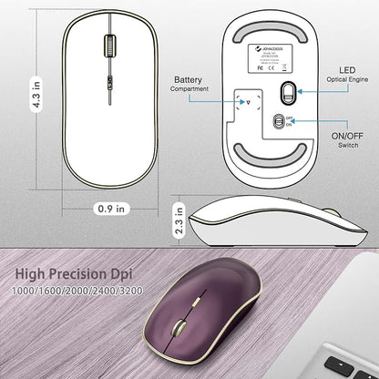 JOYACCESS J Wireless Mouse for Laptop, 2.4G Slim Wireless Silent Mouse, Portable Wireless Computer Mouse, 3200 DPI, USB Wireless Mouse for Desktop, Notebook, Chromebook, PC (Wine Red)