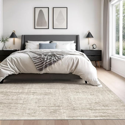 Valenrug Washable Rug 4x6 - Stain Resistant 4x6 Area Rugs for Living Room, Non Slip Backing Printed Rugs for Bedroom, Folable Machine Washable Area Rug(4'x6', Beige)
