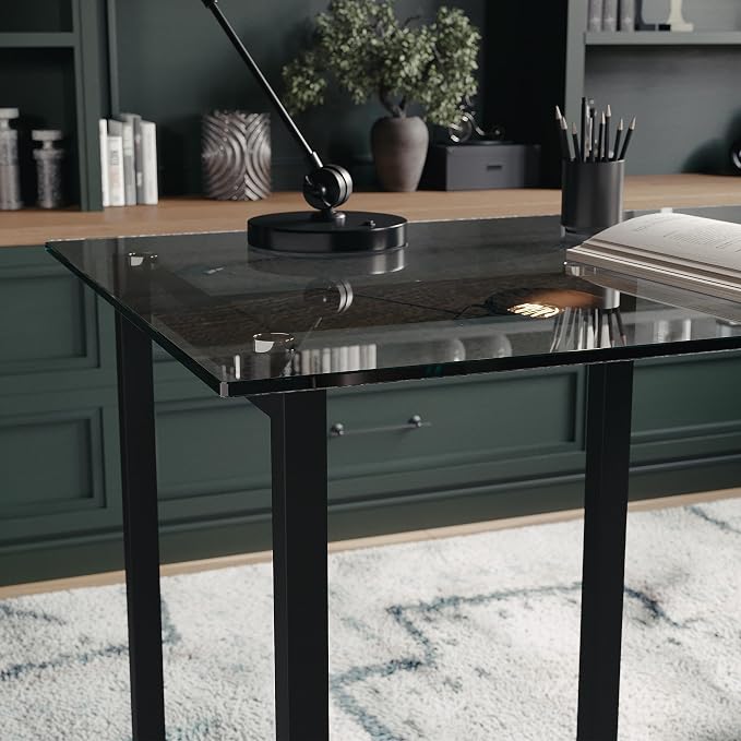Martha Stewart Eli Home Office Desk with Glass Top and Steel Frame, Oil Rubbed Bronze