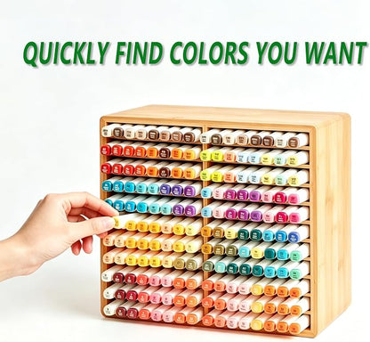 Bamboo Marker Organizer,Wooden Desktop Marker Storage,Art Supply Pencil Storage with 22 Compartments,Pen Holder for Office,Home,Classroom,Hold 176 Markers
