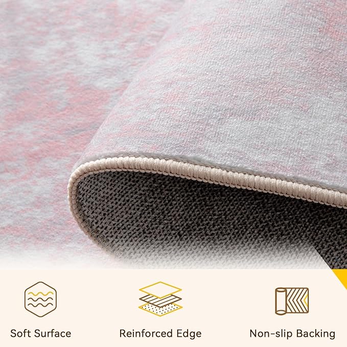 RELEANY Washable Area Rugs 8ft Non-Slip Modern Abstract Soft for Living Room Entryway Bedroom Kitchen, Print Pattern, Grey Pink