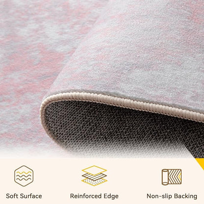 RELEANY Washable Area Rugs 6'x8' Non-Slip Modern Abstract Soft for Living Room Entryway Bedroom Kitchen, Print Pattern, Grey Pink