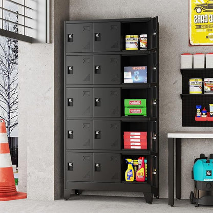 erosoei Metal Lockers for Employees, 15 Doors Metal Storage Locker | with Card Slot and Ventilation Holes, Steel Employee lockers for Home Office School Gym Garage, Requires Installation